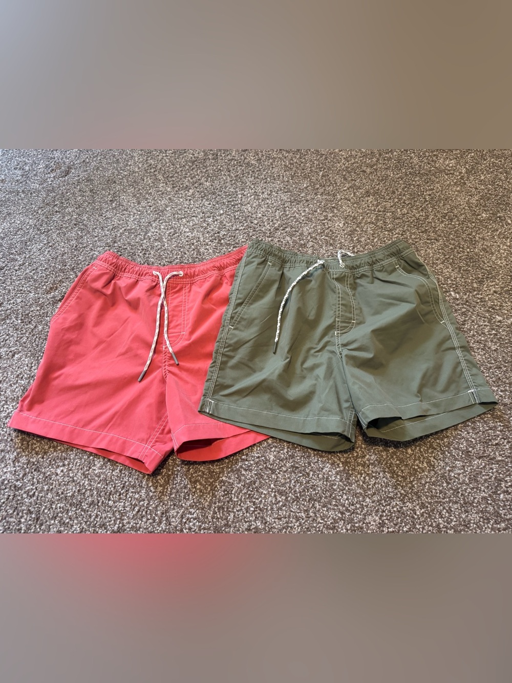 Casual Drawstring Swim Shorts - Red & Olive